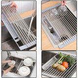 2 x Brand New OTAVILEM Countertop Dish Drainer, Space-saving Sink Dish Drainer Folding Stainless Steel Dish Drainer Kitchen Cutlery Drainer for Drying Fruit, Vegetables and Dishes, 43x33cm - RRP €45.6