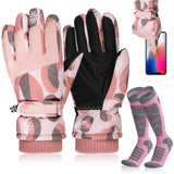 12 x Brand New YHomU Ski Gloves for Women, Super Warm Waterproof Gloves and Ski Socks Set, Non-Slip Touch Screen Winter Gloves Thick Thermal Socks for Skiing, Cycling, Hiking - RRP €359.88