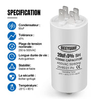 1 x RAW Customer Returns BEEYUIHF CBB60 20uf starting capacitor, 20 F, motor capacitor 50 60 Hz, 450 VAC with M8 screw for electric motor tumble dryer washing machine - RRP €26.4