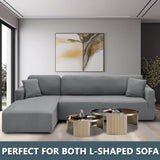 1 x RAW Customer Returns CHELZEN Elastic Peninsula Sofa Cover, 2-Piece Couch Cover Left Right Corner, Chaise Longue Sofa Throws with Two Pillowcases, L Shape Peninsula Sofa Covers 3 Seater 3 Seater, Light Grey  - RRP €58.99