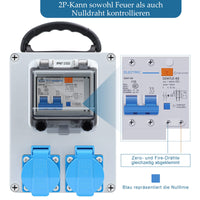 1 x RAW Customer Returns Wall distributor with residual current device, power distributor 32A 2P, 2x Schuko socket 250V 16A , construction site power distributor circuit breaker, surface-mounted distribution box, housing IP67 socket IP44  RRP €49.99