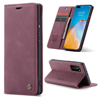 1 x Brand New Bigcousin Case Compatible with Huawei P40 Pro, Flip Leather Edition, Magnetic Flip Case, Stand Function and Card Slots - Wine Red - RRP €19.2