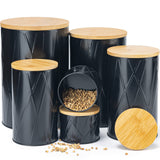 1 x RAW Customer Returns Yangbaga Storage Jars Set Metal 6-Piece Storage Set with Bamboos Airtight Lid, Kitchen Storage Container for Coffee Cereal Sugar Tea Spice... White  - RRP €31.25