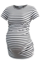 1 x RAW Customer Returns Smallshow Women s Maternity Tops Side Gathered Maternity Tops 3 Pack Navy-White Stripe-Wine Large - RRP €43.99