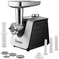 1 x RAW Customer Returns Twinzee - Electric meat grinder with sausage filler, black - For meat and sausage - Food processor, meat grinder with 3 perforated discs and 3 sausage attachments - RRP €78.68