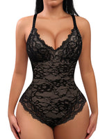 1 x RAW Customer Returns FeelinGirl Shapewear Women s Tummy Control Lace Bodysuit V-Neck Shaping Underwear Figure-shaping Overbust Body Shaper String Body Crotch with Hooks Black XXL - RRP €38.14