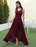 1 x RAW Customer Returns Meetjen Cocktail Dresses Elegant for Wedding Guest V-Neck Long Chiffon Lace Dress Prom Dress Sleeveless Burgundy 2XL - RRP €54.99