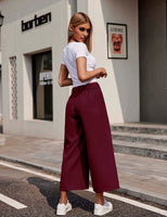 1 x RAW Customer Returns Zeagoo Women s Pants Summer Casual Palazzo Pants Leisure Pants Wide Leg Summer Pants High Waist with Pockets Wine Red S - RRP €30.99