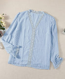 4 x Brand New GRMLRPT Blouse Long Sleeve Women s Elegant Chiffon Blouse Shirt Lace V-Neck Elegant Short Sleeve Casual Tops Tunic T-Shirt Light Blue, S  - RRP €90.56