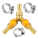 1 x RAW Customer Returns SWAWIS 3-way hose connector shut-off valve distributor water hose connection ball valve shut-off valve brass connection hose nozzle with 3 hose clamps for hose ID 10 mm-11 mm - RRP €14.11