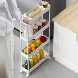 1 x RAW Customer Returns SPACEKEEPER 4-Tier Rolling Cart, Kitchen Cart, Niche Shelf on Wheels, Utility Cart with 6 Hooks and 2 Containers for Kitchen, Bathroom, White - RRP €24.99