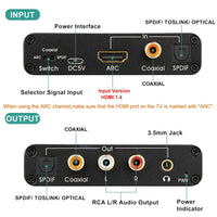 1 x RAW Customer Returns UNSTINCER HDMI ARC Audio Extractor 2.0 5.1 192 KHz DAC Converter, HDMI Digital Spdif Optical Toslink Coaxial to Spdif Coaxial and Analog Aux RCA 3.5 mm Converter for TV Headphones Soundbar Amplifier - RRP €37.3