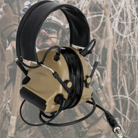 1 x RAW Customer Returns Heatangel Tactical Comta Headset with Gel Orets Sound Pickup Hearing Defender with Kenwood PTT 2 Pin for Airsoft Sports Tan  - RRP €27.6