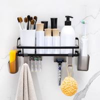 8 x Brand New KROCEO Shower Shelf Without Drilling Stainless Steel 2 Pieces Self-Adhesive Shower Basket Shower Gel Holder Black Shower Shelf with 10 Hooks for Bathroom Kitchen - RRP €200.0