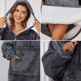 1 x RAW Customer Returns Myhozee Hoodie Blanket Oversize Women Men - Plush Flannel Blanket Hoodie Soft and Warm Cuddly Sweater, Oversized Blanket Pullover Blanket Hoodie with Zipper and Sleeves, Dark Gray - RRP €18.14