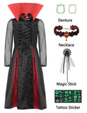 13 x Brand New FOVER Vampire Costume Girls Dracula Costume Children Royal Vampire Queen Cosplay Dress Halloween Carnival Theme Party Dress Up Outfit with Accessories Teeth Necklace Sticker FR032XL - RRP €272.87