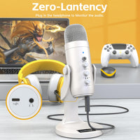 1 x RAW Customer Returns zealsound USB microphone, k66 pearl white condenser microphone for PC mobile phone, PS4 PS5, microphone PC USB C for gaming, podcast, recording, streaming, with mute gain echo, compatible with Mac, Windows - RRP €43.36