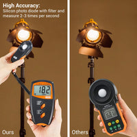 1 x RAW Customer Returns Luxmeter, Dr.meter Exposure Meter Digital Lux Meter Light Measurement Illuminance Meter LX1010B 100,000 Lux with High Accuracy, Fast Response and Data Hold Orange  - RRP €26.99