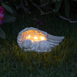 1 x RAW Customer Returns Festive Lights Tastefully and lovingly designed memorial stone with solar-powered LED lighting including batteries, integrated solar panels and twilight switch, angel wings with dog  - RRP €24.99