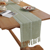 14 x Brand New Aspthoyu Table Runner Green with Handmade Tassels Polyester Table Runner Boho Vintage Table Decoration for Party Kitchen Wedding 33 x 240 cm - RRP €278.88