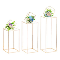 1 x RAW Customer Returns Nuptio Golden Vase for Wedding Centerpieces with Acrylic Panel - 3 Piece Tall Vases for Flowers Metal Column Geometric Centerpiece Stand for Birthday Party Decoration 40cm 60cm 80cm  - RRP €72.98