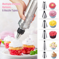 1 x RAW Customer Returns Cake syringe - decorating syringe made of stainless steel, 400 ml cake syringe reusable, professional cream syringe, dessert decorating syringe with 6 nozzles, cake accessories for cupcakes, cake decorating, cakes - RRP €24.19