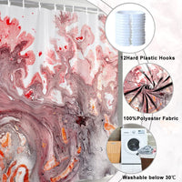 1 x Brand New Pink and Gray Shower Curtain, Uiiooazy Abstract Red Marble Effect Shower Curtain Anti-Mildew Bath Curtain Waterproof Washable Polyester Fabric Bathroom Curtain with 12 Hooks 180Lx180Hcm - RRP €19.99