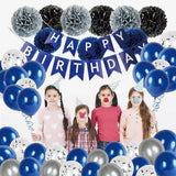 17 x Brand New Birthday decoration, navy blue silver party decoration birthday for men women, birthday decorations with Happy Birthday garland, confetti balloons birthday decoration - RRP €188.53