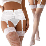 1 x RAW Customer Returns Suspender belt with stockings set sexy for women suspenders lingerie set wide lace large sizes garter belt suspender belt briefs suspenders with 6 holders metal clip EU 40 42 white, ML  - RRP €22.18