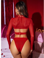 1 x RAW Customer Returns Avidlove Rave Outfits for Women Sexy Lingerie Bodysuit Buckle Shrug Crop Top Set Red M - RRP €18.64