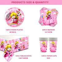 1 x RAW Customer Returns 41 Birthday Party Supplies Set, Super Princess Peach Party Tableware, Children s Birthday Girl Party Tableware, Plates, Cups, Napkins, Tablecloth for Children s Birthday, Enough for 10 Guests - RRP €17.08