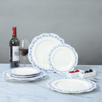 3 x Brand New fanquare 4-piece dinner plate porcelain, flat plate blue leaves pattern, tableware plate set 27 cm breakfast plate dinner plate service - RRP €209.28