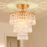 1 x RAW Customer Returns FRIXCHUR Mini Size Crystal Chandelier Modern Flush Mount Ceiling Light 3-Tier Raindrop Crystal Pendant Lighting Decoration for Bedroom Hallway Living Room, E26 Base, Gold  - RRP €39.99