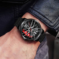 1 x RAW Customer Returns RWXCOW Men s Watch Creative Wristwatches, Car Wheel Rim Hub Watch, Car Wheel Rim Hub Watch, Men s Sport Waterproof Wristwatch, 3D Car Wheel Rim Hub Quartz Men s Watch, Black Steel with Red Needle - RRP €21.79