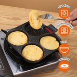 1 x RAW Customer Returns Cresbel fried egg pan Pancake pan 4 holes with large oil brush and scraper, fried egg pan with wooden handle, non-stick aluminum egg pan for induction cooker gas stove fried egg pan - black - RRP €17.04