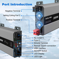 1 x RAW Customer Returns DATOUBOSS inverter 12v to 230v pure sine wave 2000w, voltage converter 12v 230v 2000w with AC socket and 3A USB port for house, motorhome, truck, off-grid solar power inverter SAK-12V2000W  - RRP €192.78