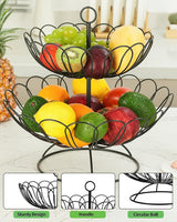 1 x RAW Customer Returns DUSENHO Fruit Etagere 2 Tier Fruit Bowl Fruit Basket for More Space on the Worktop Vegetable Basket Made of Metal Kitchen Decoration Fruit Bowls for Fruit and Vegetables - RRP €27.99