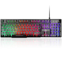 1 x RAW Customer Returns Rii Gaming Keyboard PC, RGB Keyboard Wired, Rainbow Illuminated Keyboard LED, Gaming Keyboard Ideal for Gamers Office German Layout  - RRP €13.61