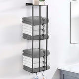 1 x RAW Customer Returns SUNZOS towel holder, black towel holder, with metal shelf and hooks for bathroom, towel storage, dry and wet towels - RRP €25.99