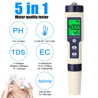 1 x RAW Customer Returns Digital pH Meter 5 in 1 pH Tester EC TDS Salinity pH Meter Electronic Backlight Water Quality Tester IP67 Waterproof 3 Points Auto pH - RRP €26.4