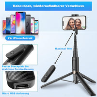 1 x RAW Customer Returns TONEOF 152CM Selfie Stick Tripod, Extendable All-in-1 Mobile Phone Tripod Made of Aluminum with Wireless Remote Control and 9 Telescopic Rod, Rotatable Mobile Phone Holder for iPhone, Android Smartphones-Black - RRP €36.99