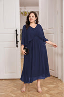 1 x RAW Customer Returns Hanna Nikole Women s Plus Size Batwing Sleeve Cocktail Dress Knee Length Midi Chiffon Elegant Evening Dress With Overlay Dark Blue 48 - RRP €54.99