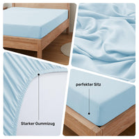 1 x RAW Customer Returns puredown set of 2 fitted sheets 200x200cm microfiber bed sheets for mattresses up to 25cm, comfortable, breathable fitted sheets, bed linen, Oeko-Tex certified, sky blue - RRP €26.99