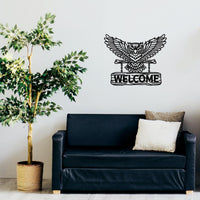 1 x Brand New ORIGACH Black Metal Owl Wall Decor, Black Owl on a Tree Trunk with Welcome Sign Wall Decor Modern Metal Owl Welcome Decoration Ornaments for Door Kitchen Cafe Office - RRP €20.4