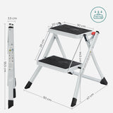 1 x RAW Customer Returns SONGMICS folding stepladder with 2 steps, stepladder, ladder, 20 cm wide steps, non-slip rubber mat, with carrying handle, load capacity up to 150 kg, made of steel, white-black GSL02WT - RRP €31.73