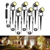 1 x RAW Customer Returns Greenclick garden lighting LED, 6 set 1800LM 21 m cable garden lighting with power, IP65 waterproof garden light with ground spike, garden spotlight warm white COB garden lamp for outdoors lawn path pond - RRP €68.57