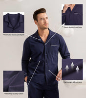 1 x RAW Customer Returns DAVID ARCHY Men s Cotton Pajamas Sleepwear Long Sleeve Shirt and Lounge Pants with Button Placket Pockets and Ribbon Pack of 1, Dark Blue, XL - RRP €47.39