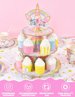 1 x RAW Customer Returns WERNNSAI Unicorn Cupcake Stand Unicorn Birthday Party Decorations for Girls and Kids 3 Tier Cardboard Dessert Tower Holder Round Serving Tray Stand Unicorn Horn Party Supplies - RRP €11.99