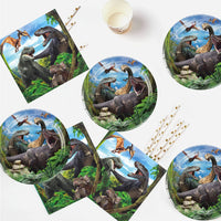 5 x Brand New HGSHUO Dino Party Tableware Children s Birthday Decoration Birthday Jurassic Dinosaur Party Tableware Tablecloth Paper Plate Cup Napkins Animals Jungle Birthday Party Carnival Table Decoration - RRP €95.75