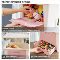 1 x RAW Customer Returns Greentainer 3-pack large toy organizer storage boxes with lids and drawers, stackable plastic boxes with plastic clips for clothes, kitchen, books, office, plastic box BPA free pink - RRP €40.33